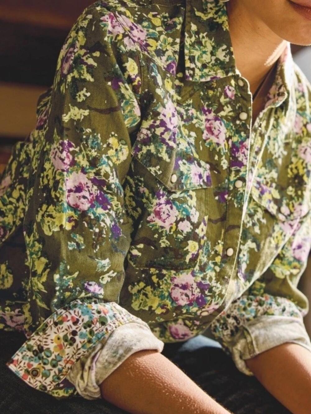 Sundance Western Inspired Linen Floral Print Shirt